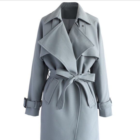 Waterfall Belted Trench Coat in Grey - Picture 2 of 5